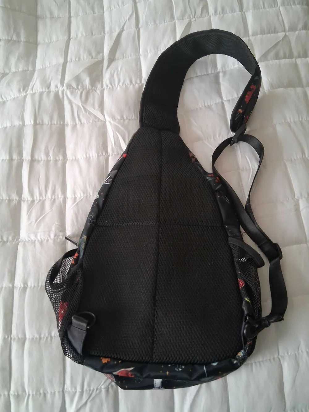 Black Mushroom-Print Crossbody Sling Bag
